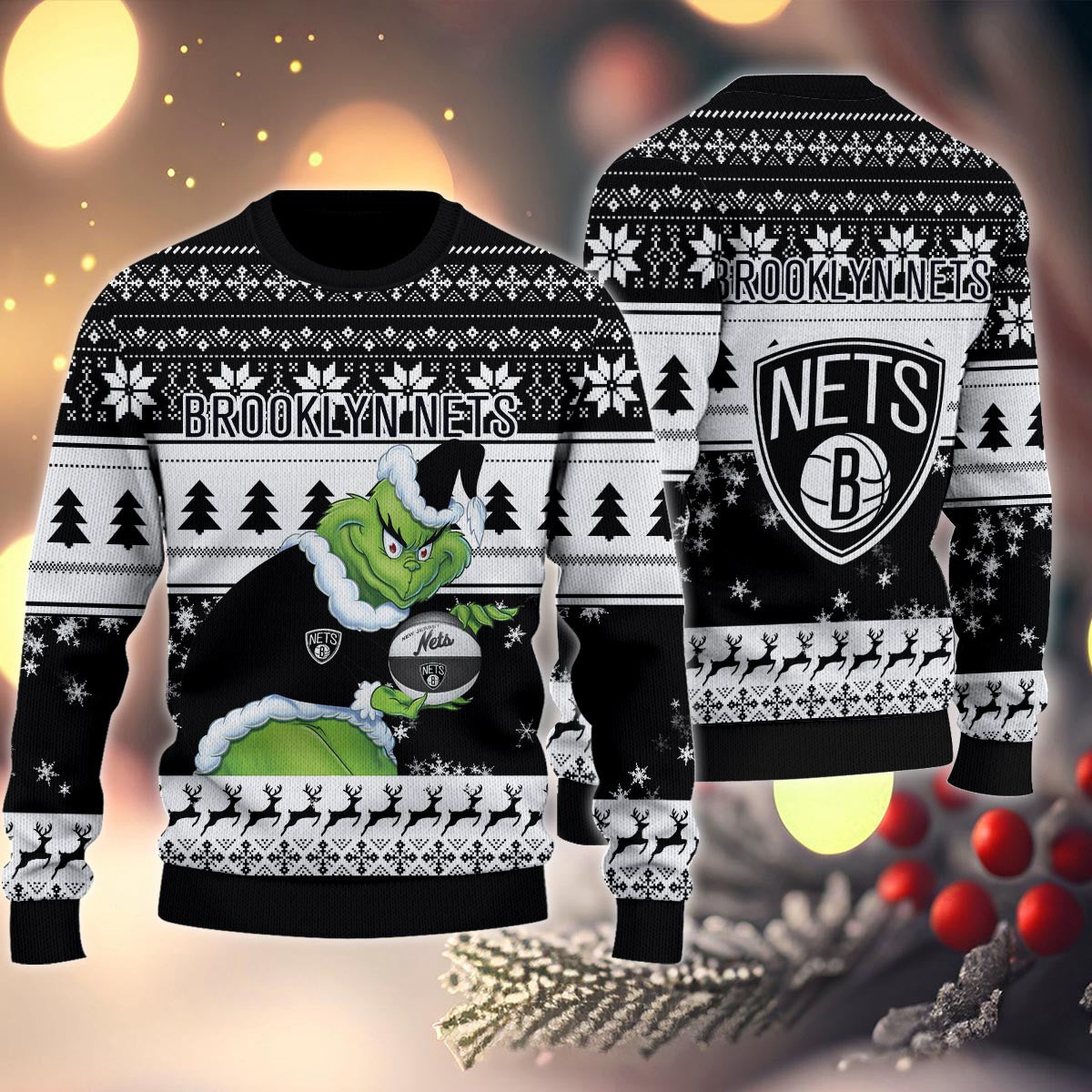 Brooklyn Nets Grinch Christmas Ugly Sweater
