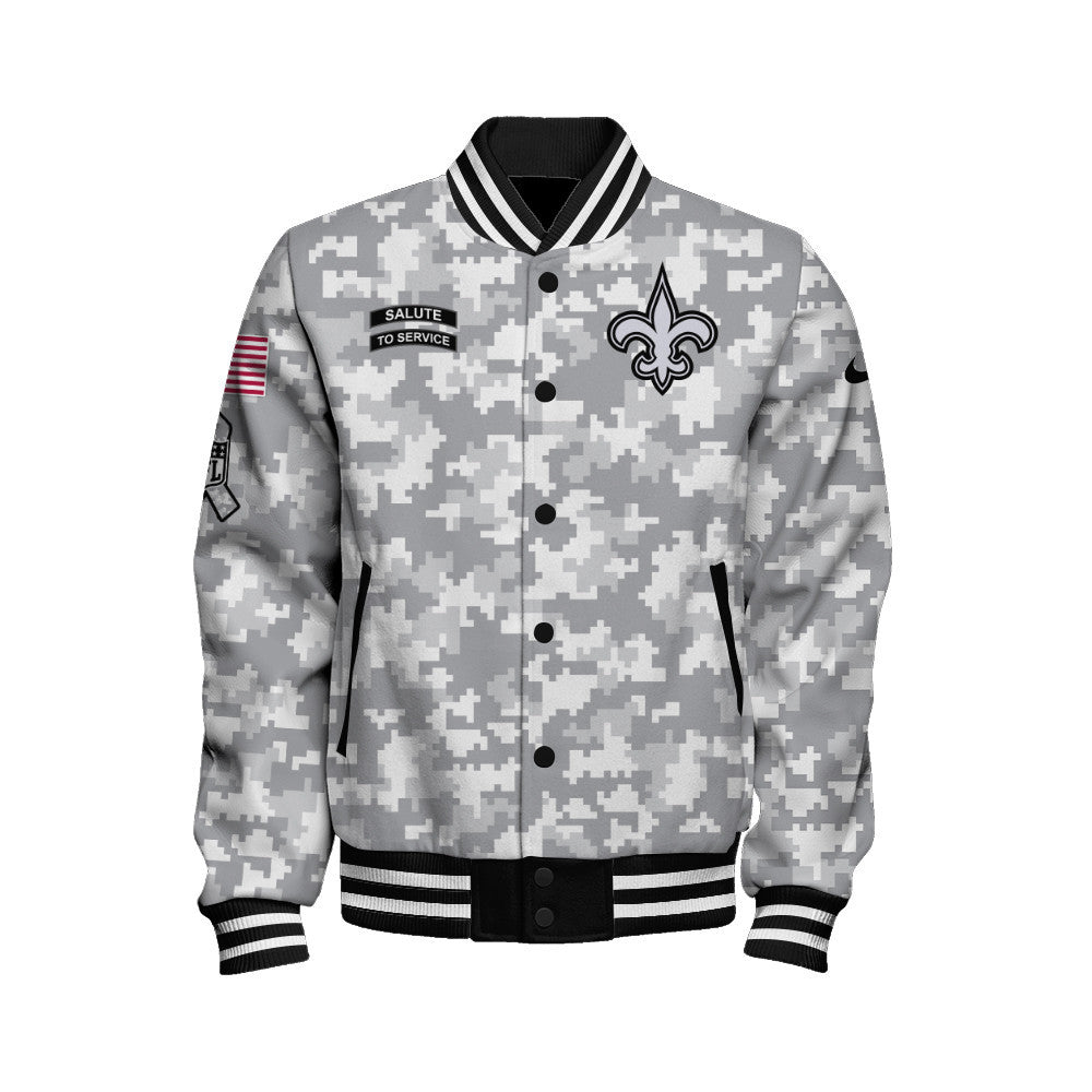 New Orleans Saints National Football League 2026 Arctic Camo Unisex Varsity Jacket