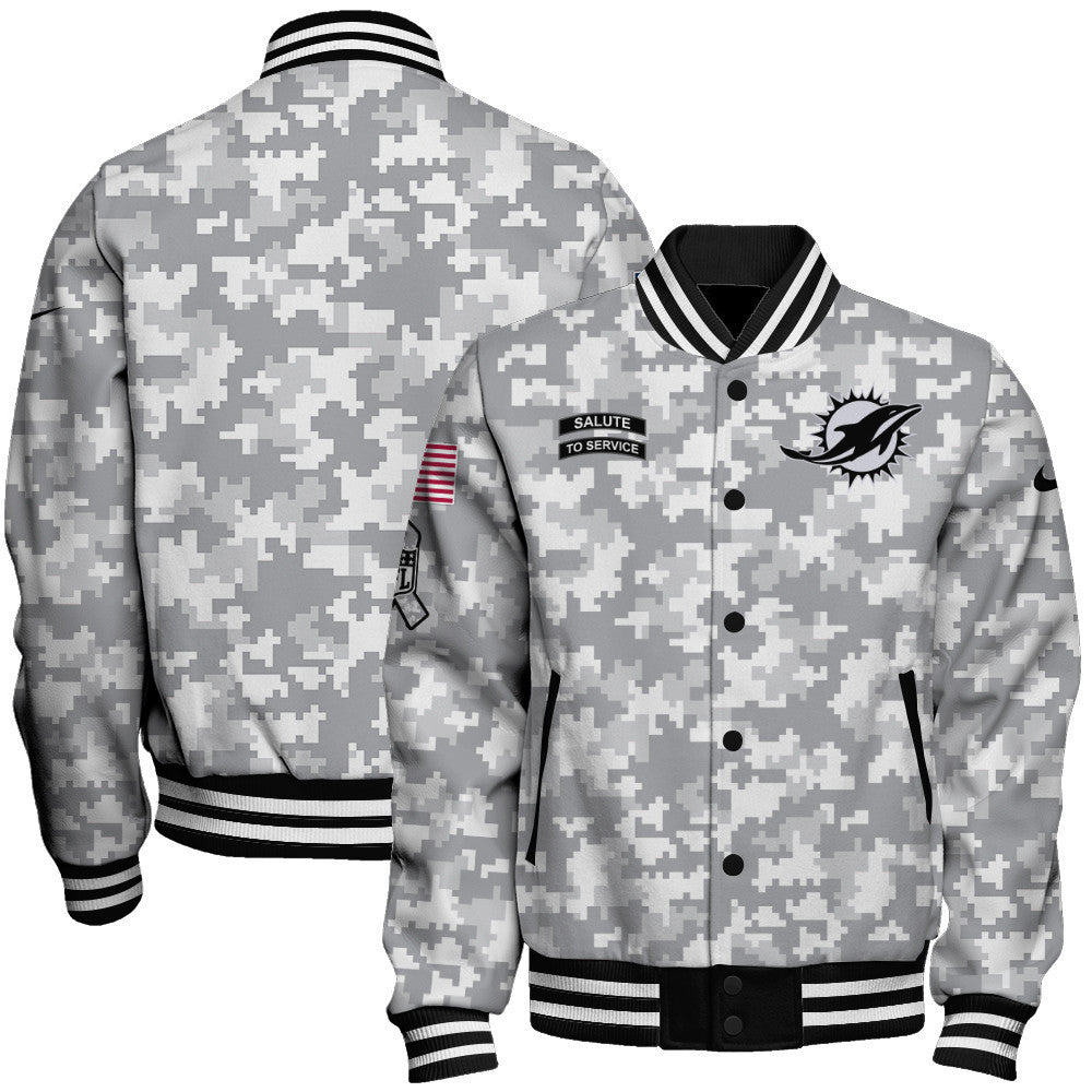 Miami Dolphins National Football League 2026 Arctic Camo Unisex Varsity Jacket