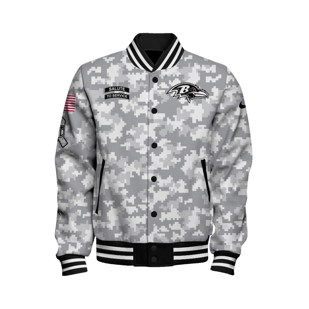 Baltimore Ravens National Football League 2026 Arctic Camo Unisex Varsity Jacket