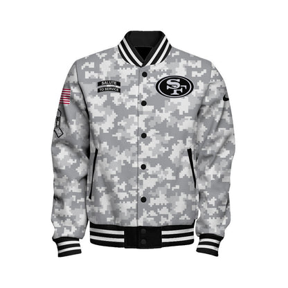San Francisco 49ers National Football League 2026 Arctic Camo Unisex Varsity Jacket
