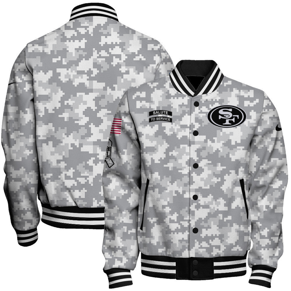 San Francisco 49ers National Football League 2026 Arctic Camo Unisex Varsity Jacket