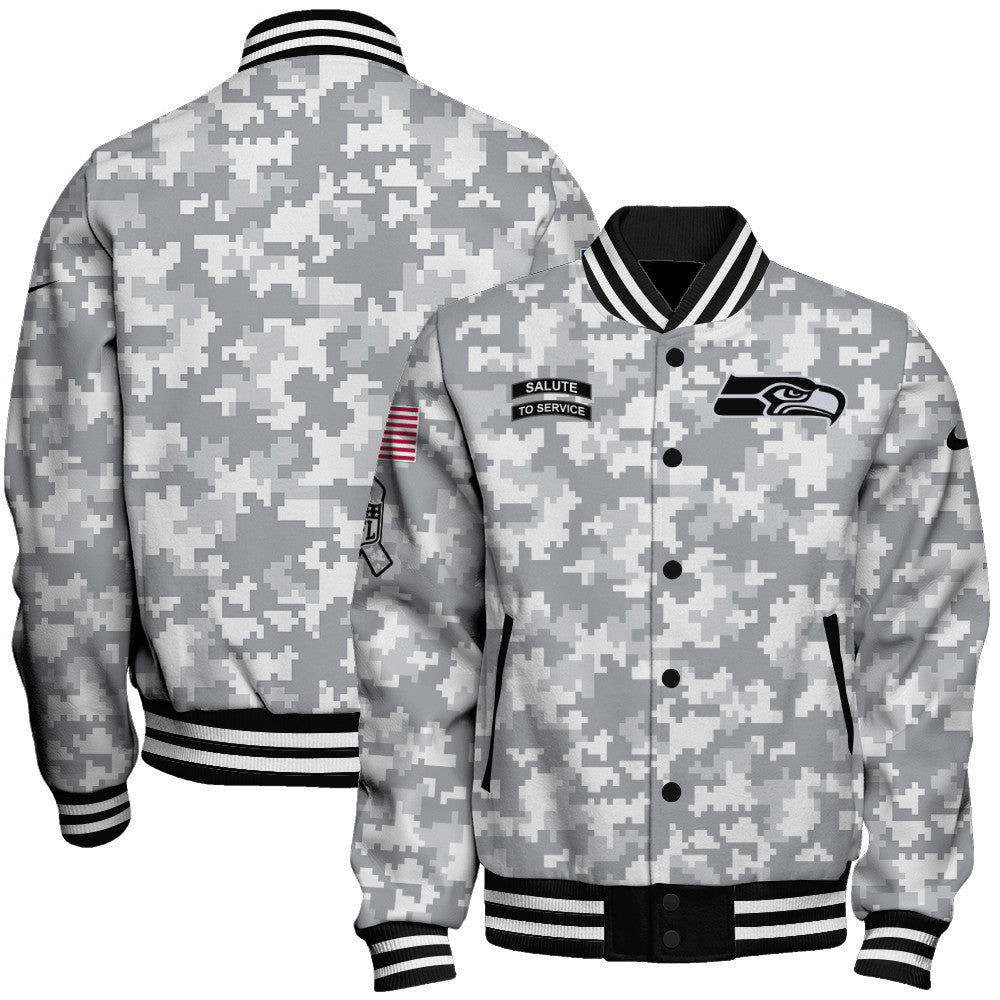 Seattle Seahawks National Football League 2026 Arctic Camo Unisex Varsity Jacket