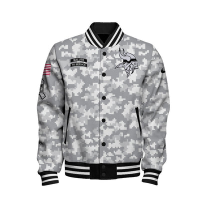 Minnesota Vikings National Football League 2026 Arctic Camo Unisex Varsity Jacket