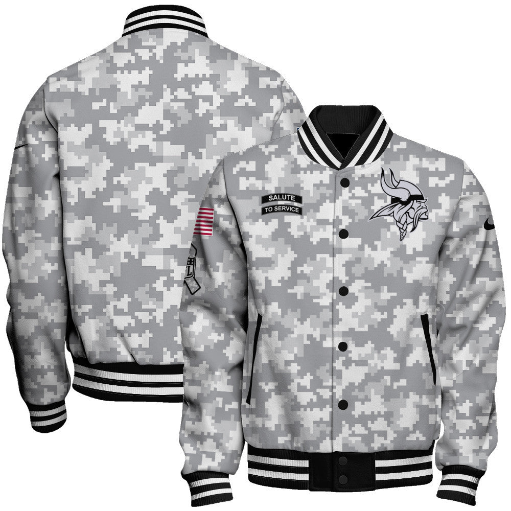 Minnesota Vikings National Football League 2026 Arctic Camo Unisex Varsity Jacket