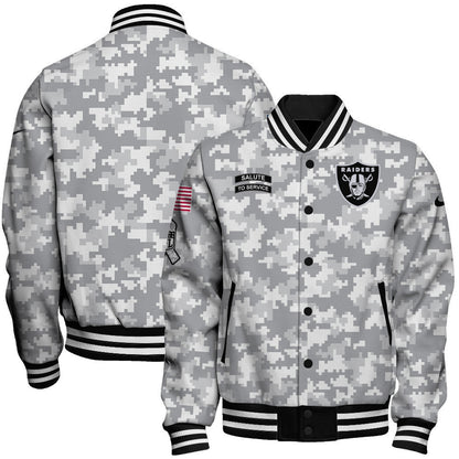 Las Vegas Raiders National Football League 2026 Arctic Camo Unisex Varsity Jacket