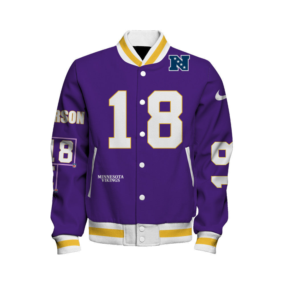 Justin Jefferson #18 Minnesota Vikings National Football League 2026 Unique Design Unisex Varsity Jacket