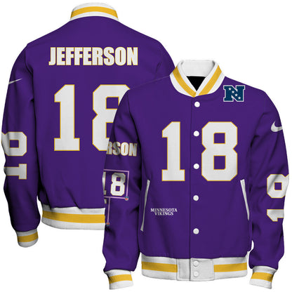 Justin Jefferson #18 Minnesota Vikings National Football League 2026 Unique Design Unisex Varsity Jacket