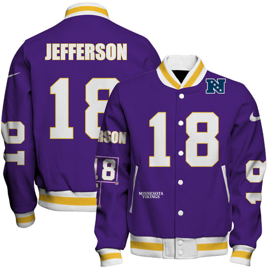 Justin Jefferson #18 Minnesota Vikings National Football League 2026 Unique Design Unisex Varsity Jacket