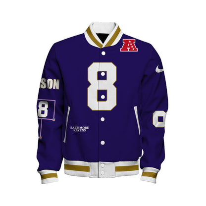 Lamar Jackson #8 Baltimore Ravens National Football League 2026 Unique Design Unisex Varsity Jacket
