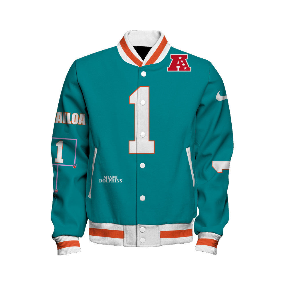 Tua Tagovailoa #1 Miami Dolphins National Football League 2026 Unique Design Unisex Varsity Jacket