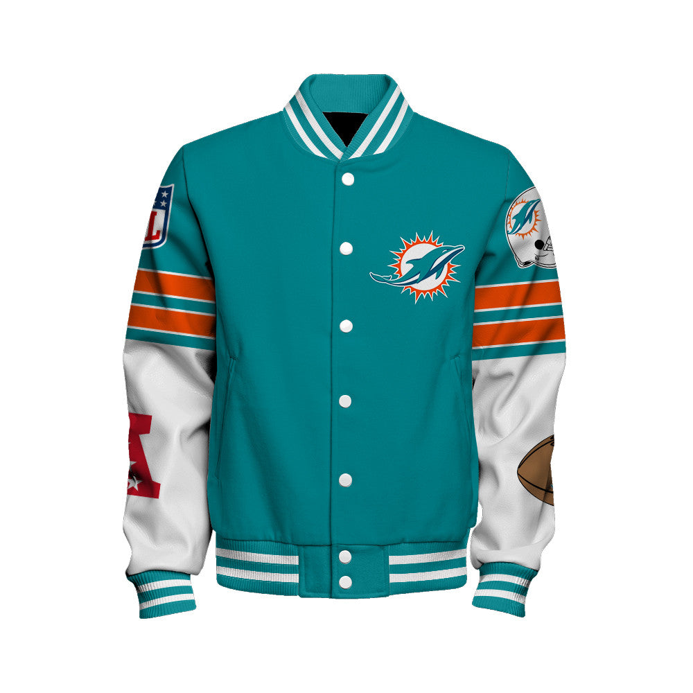 Miami Dolphins National Football League 2026 Feel The Power Unisex Varsity Jacket