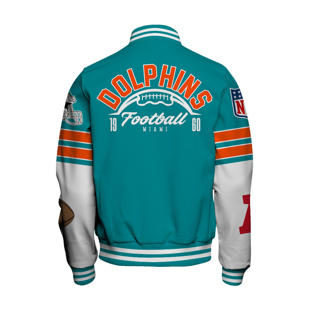 Miami Dolphins National Football League 2026 Feel The Power Unisex Varsity Jacket