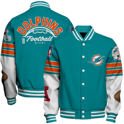 Miami Dolphins National Football League 2026 Feel The Power Unisex Varsity Jacket