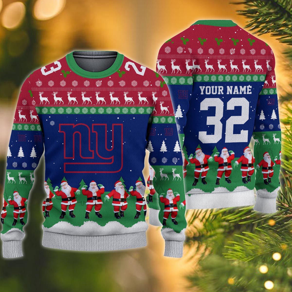 New York Giants Personalized Christmas Ugly Sweater