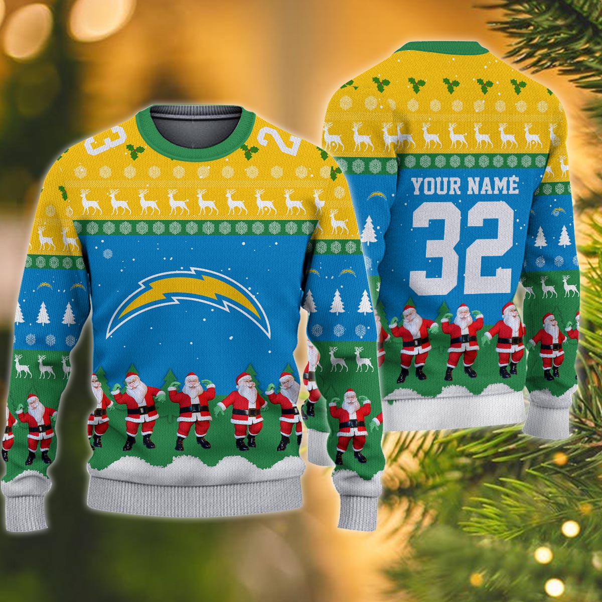 Los Angeles Chargers Personalized Christmas Ugly Sweater