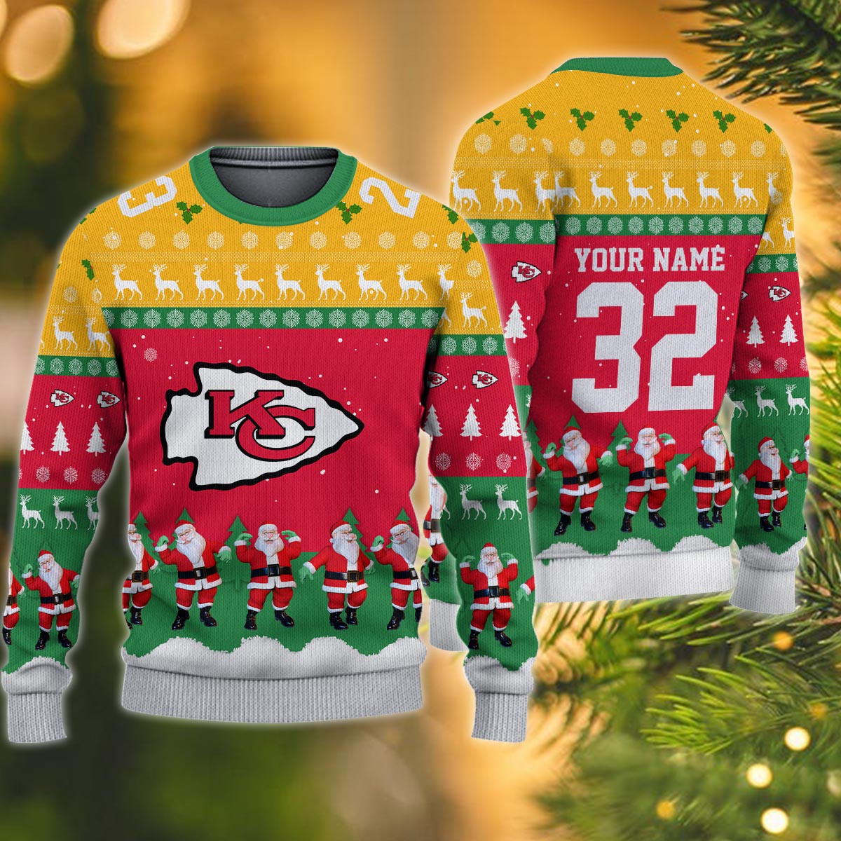 Kansas City Chiefs Personalized Christmas Ugly Sweater
