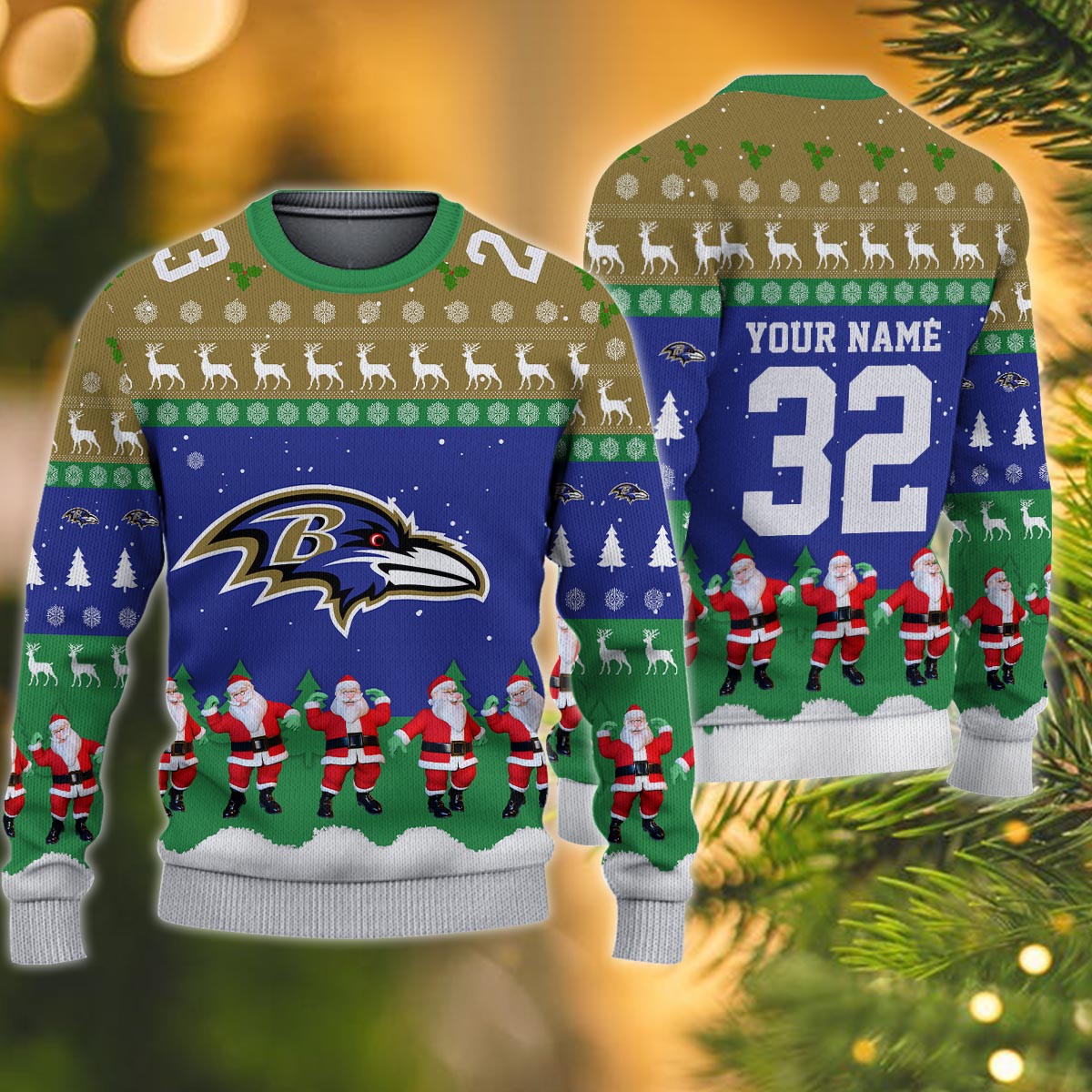 Baltimore Ravens Personalized Christmas Ugly Sweater
