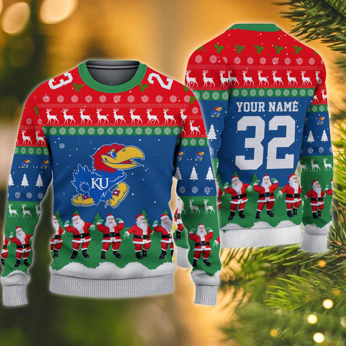 Kansas Jayhawks Personalized Christmas Ugly Sweater