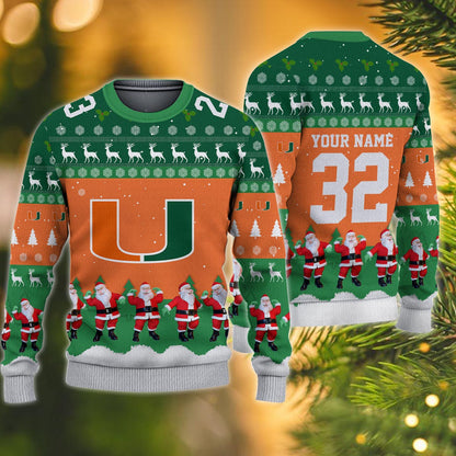Miami Hurricanes Personalized Christmas Ugly Sweater