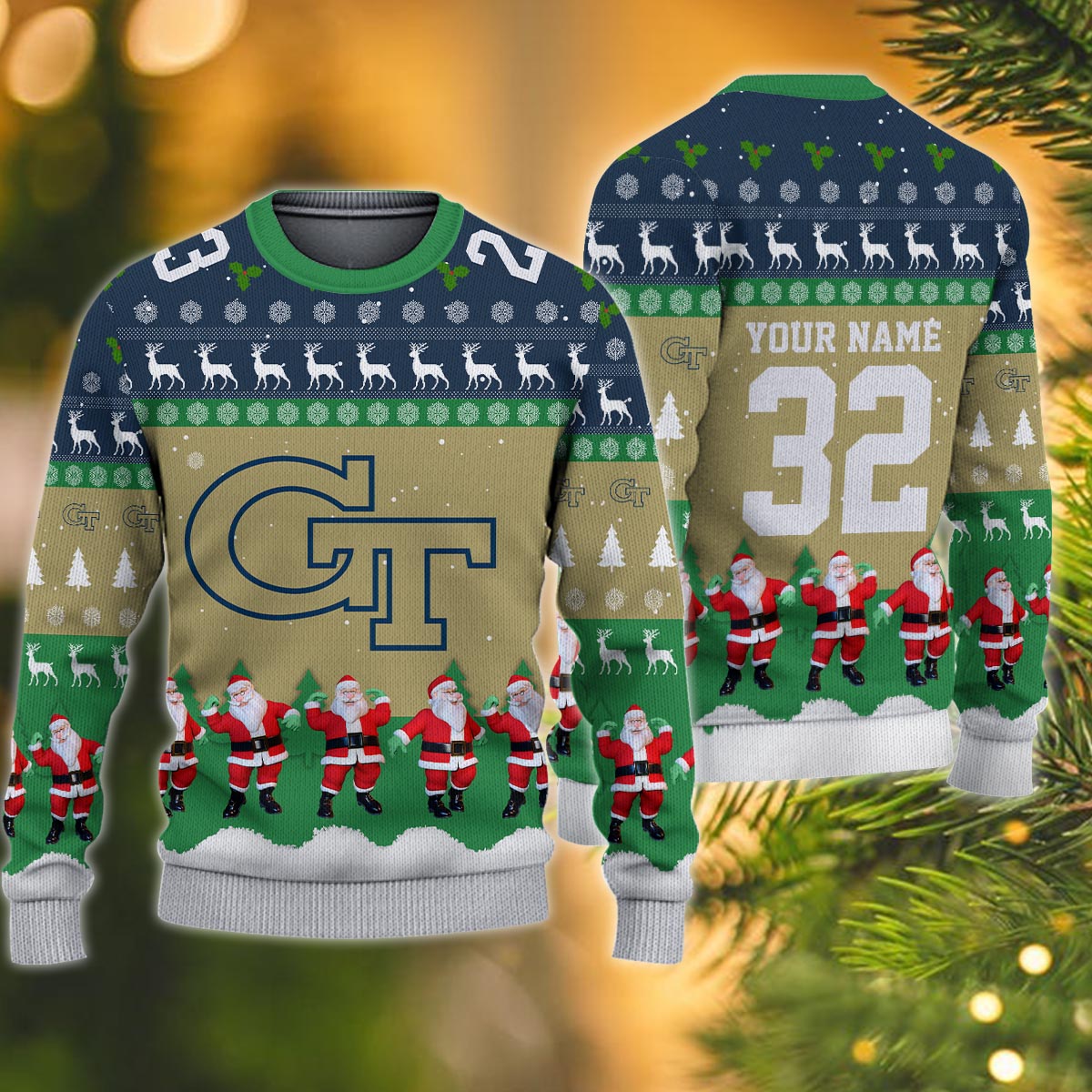 Georgia Tech Yellow Jackets Personalized Christmas Ugly Sweater