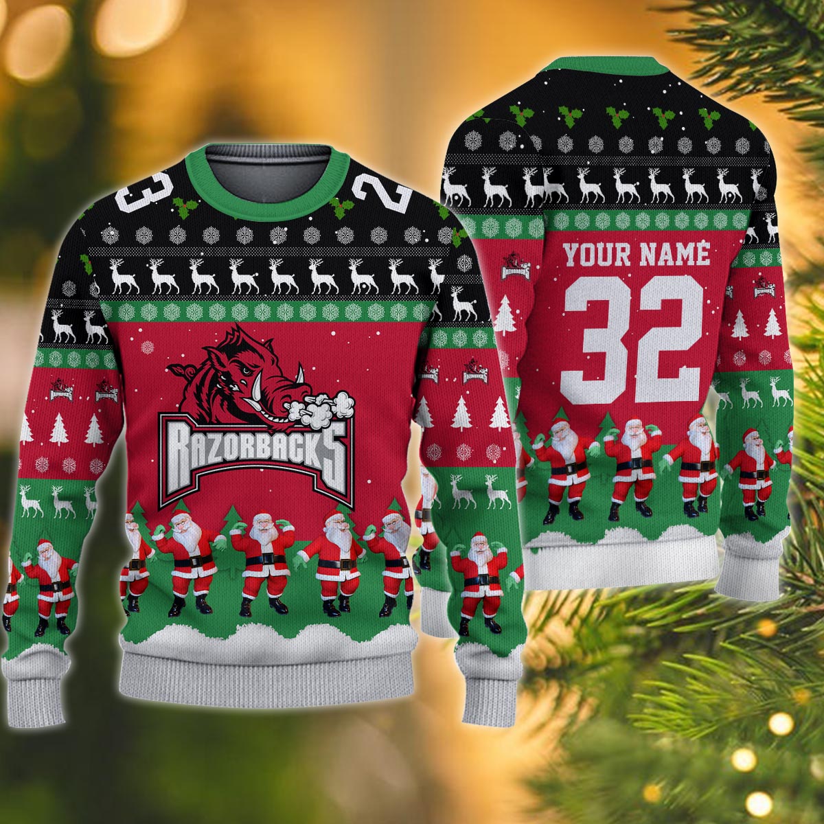 Arkansas Razorbacks Personalized Christmas Ugly Sweater