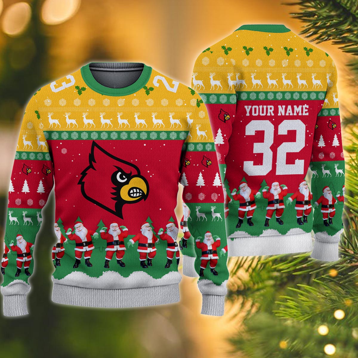 Louisville Cardinals Personalized Christmas Ugly Sweater