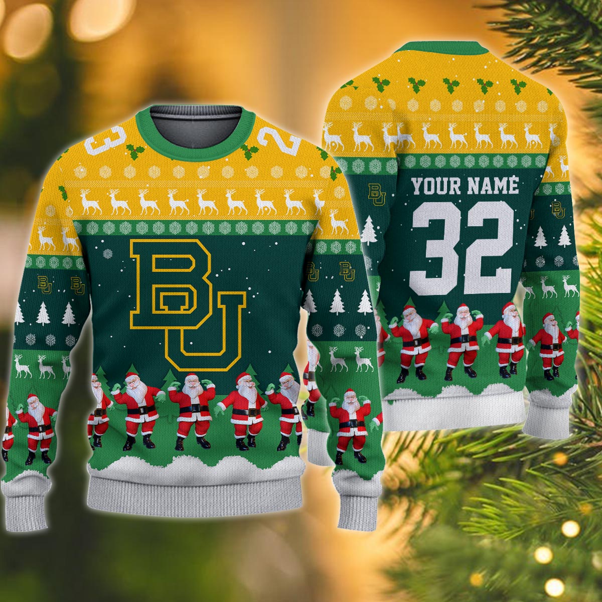 Baylor Bears Personalized Christmas Ugly Sweater