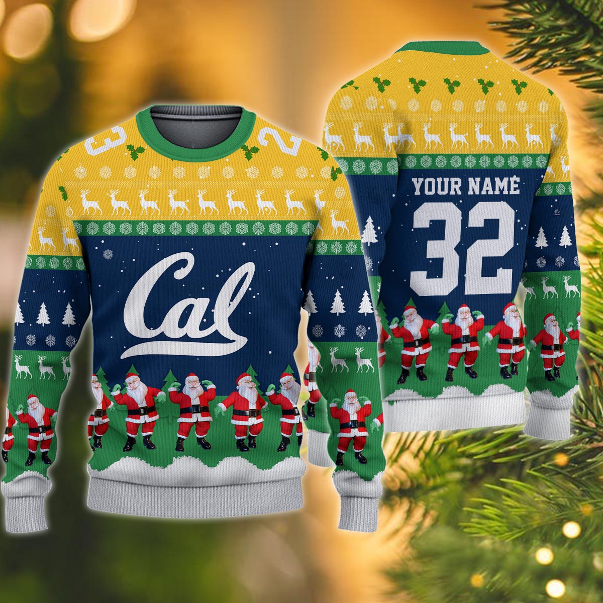 California Golden Bears Personalized Christmas Ugly Sweater