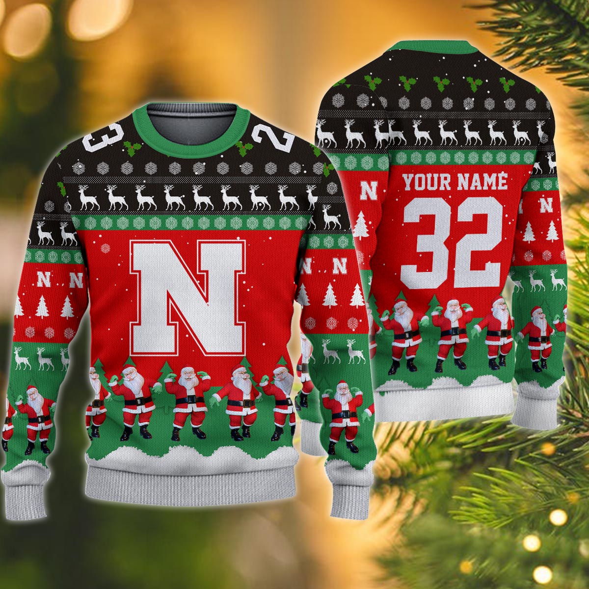 Nebraska Cornhuskers Personalized Christmas Ugly Sweater