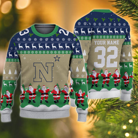Navy Midshipmen Personalized Christmas Ugly Sweater