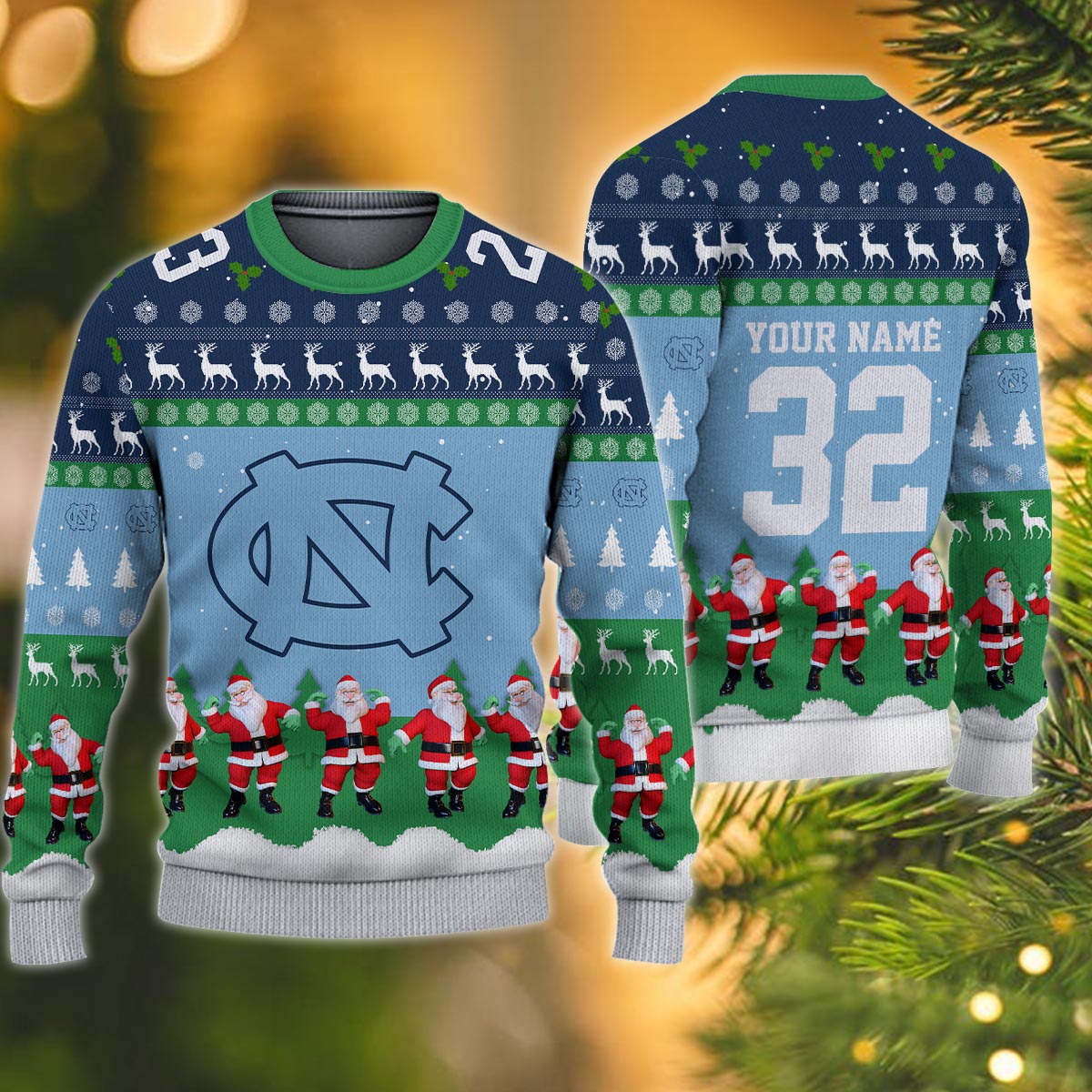 North Carolina Tar Heels Personalized Christmas Ugly Sweater