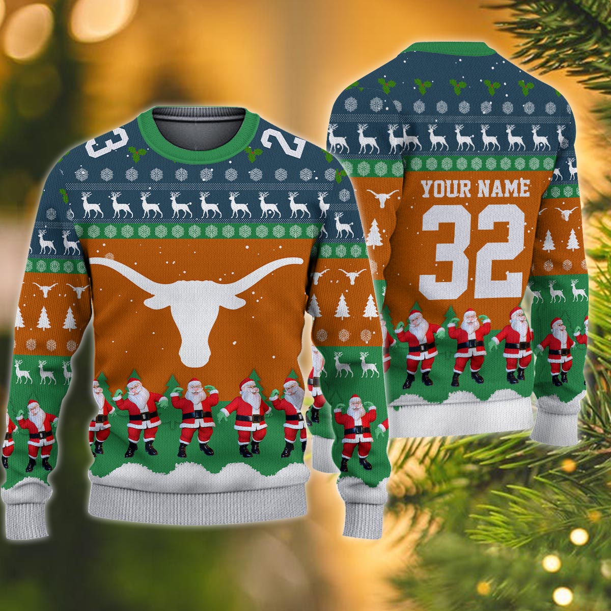Texas Longhorns Personalized Christmas Ugly Sweater