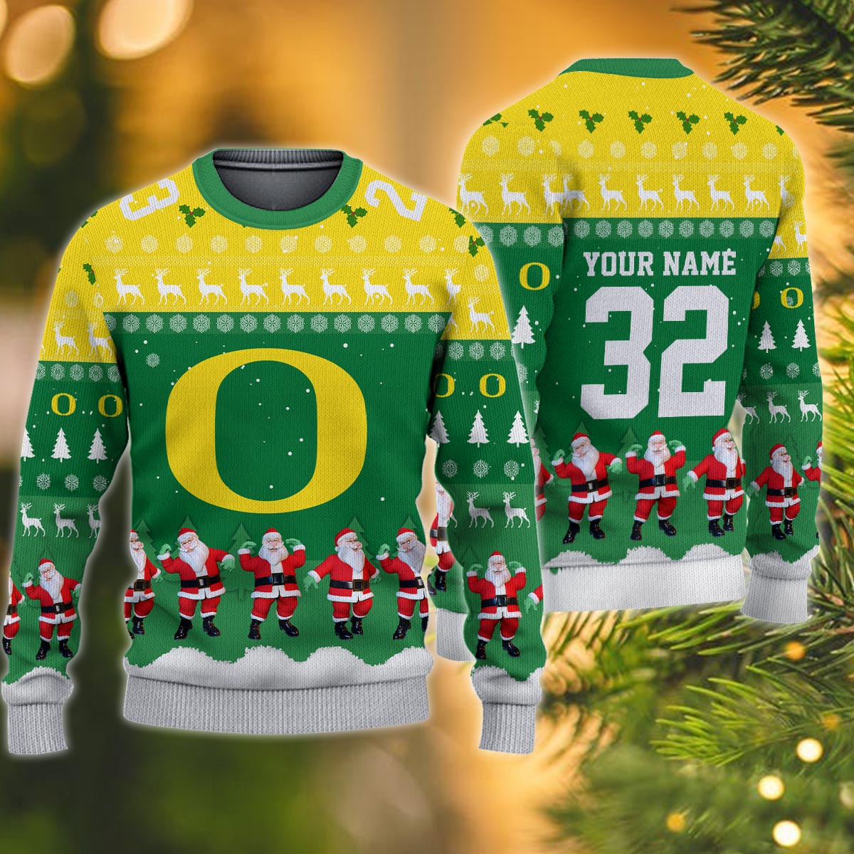Oregon Ducks Personalized Christmas Ugly Sweater