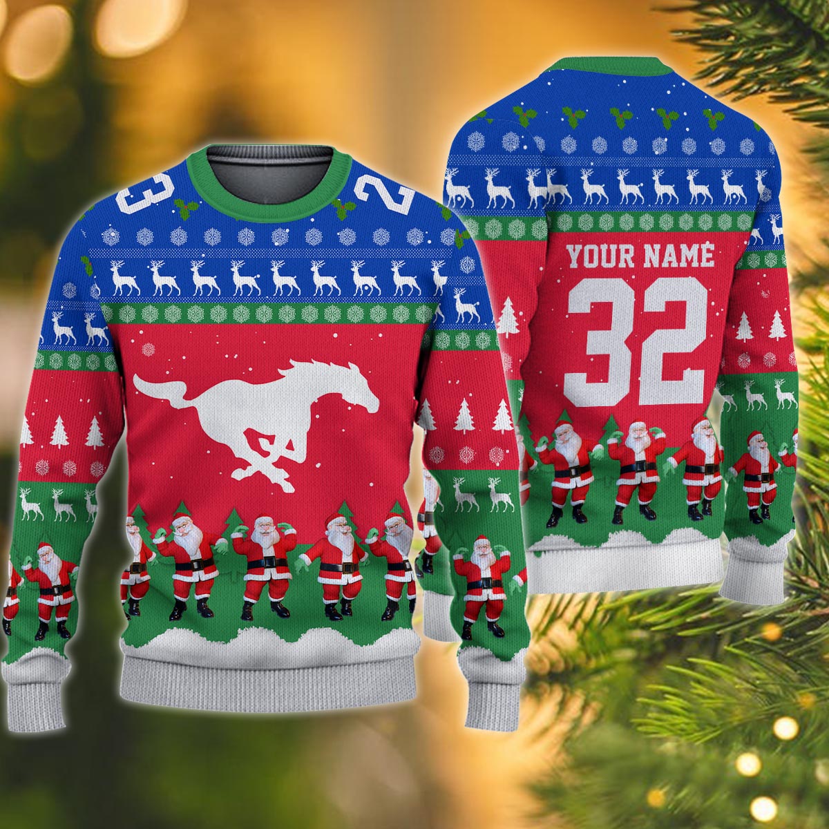Smu Mustangs Personalized Christmas Ugly Sweater