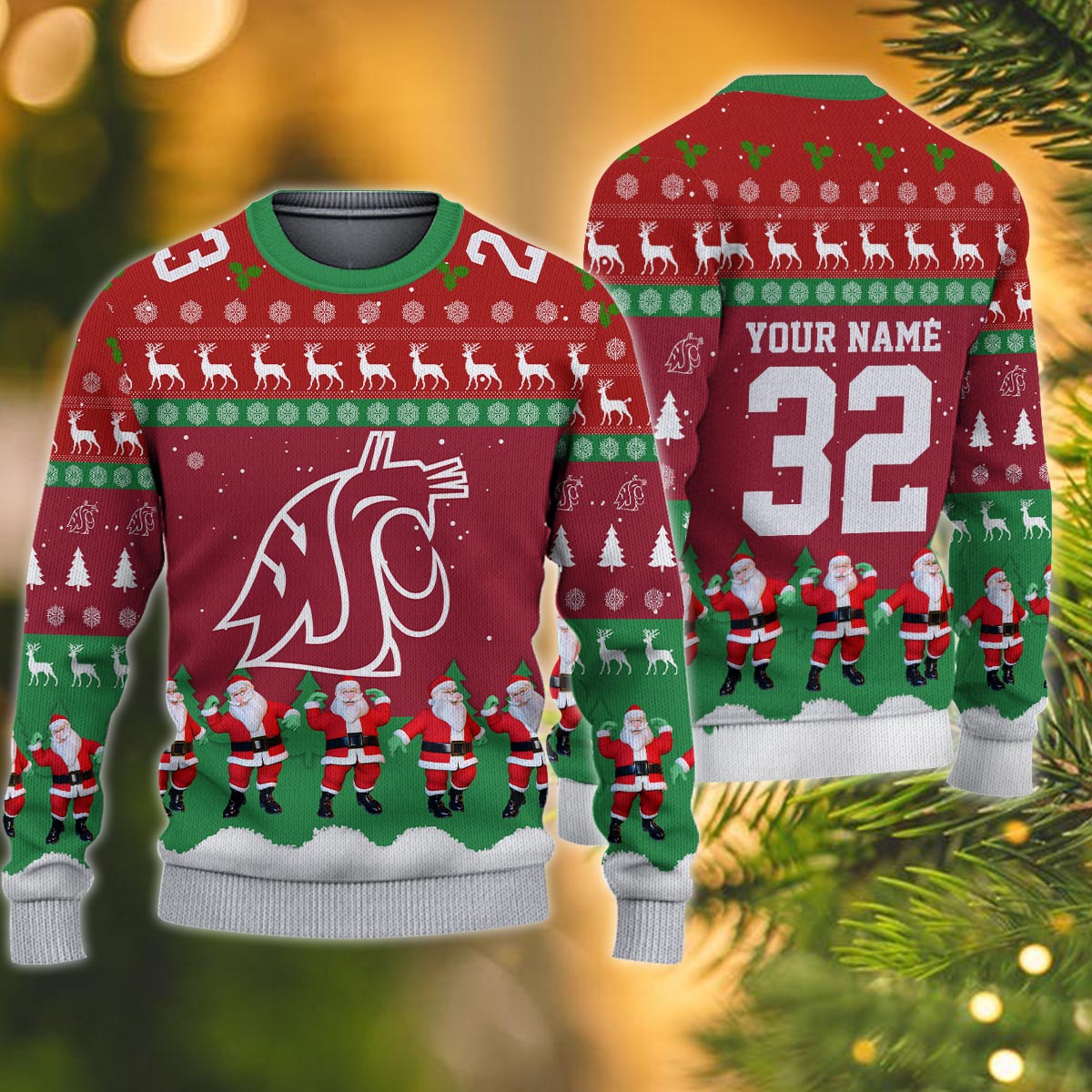 Washington State Cougars Personalized Christmas Ugly Sweater