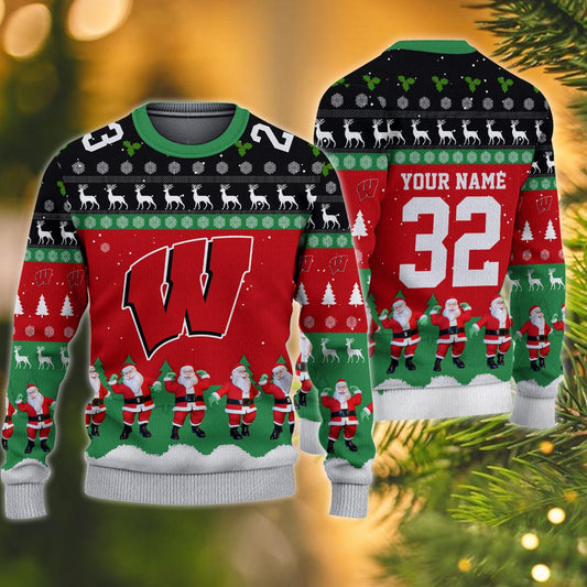 Wisconsin Badgers Personalized Christmas Ugly Sweater