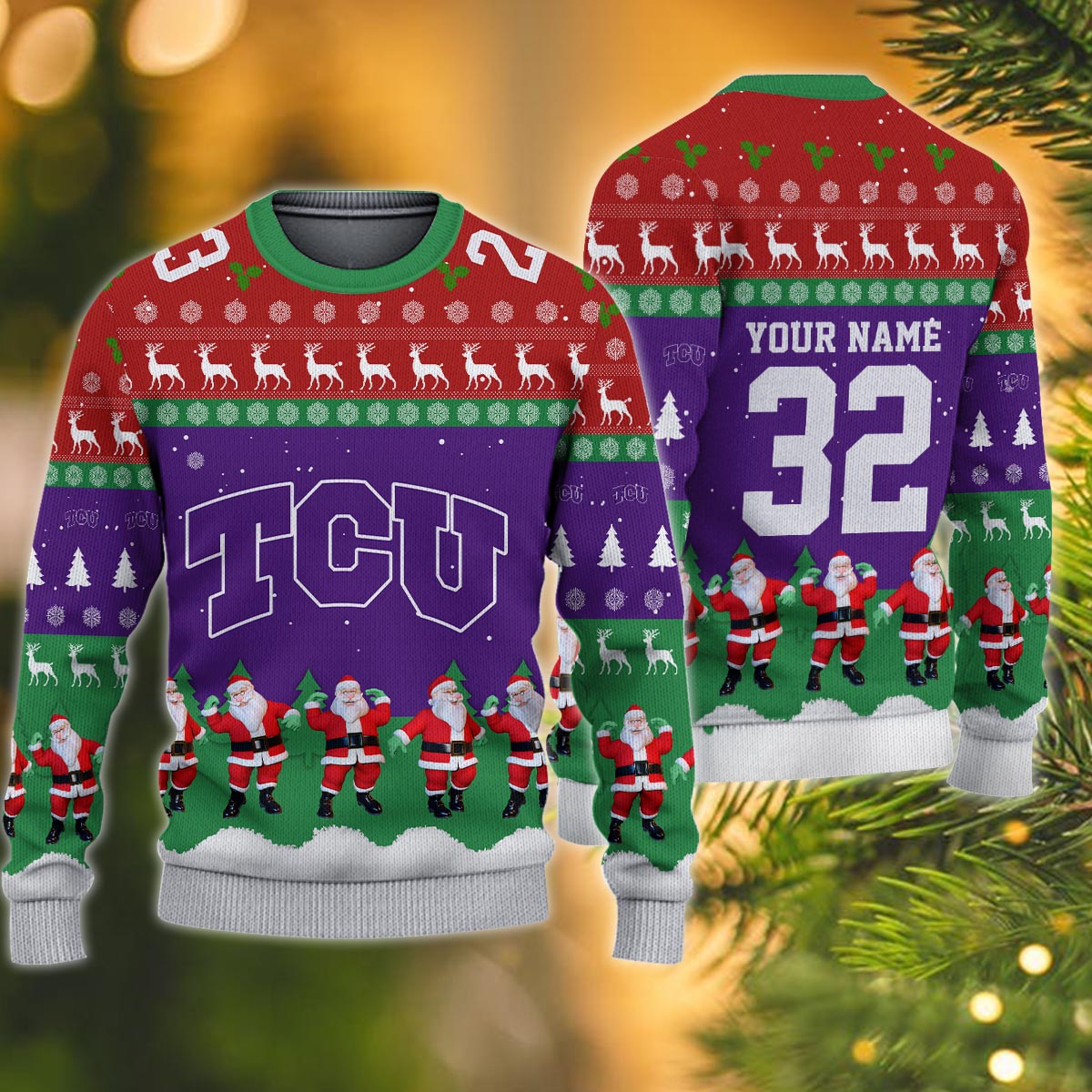 Tcu Horned Frogs Personalized Christmas Ugly Sweater