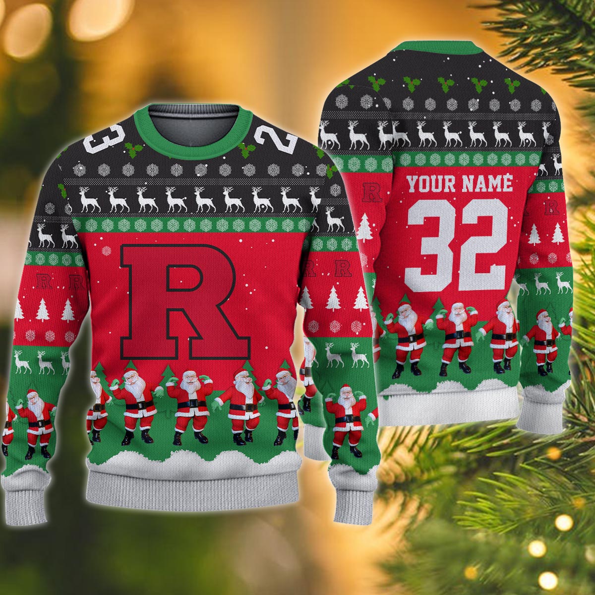 Rutgers Scarlet Knights Personalized Christmas Ugly Sweater
