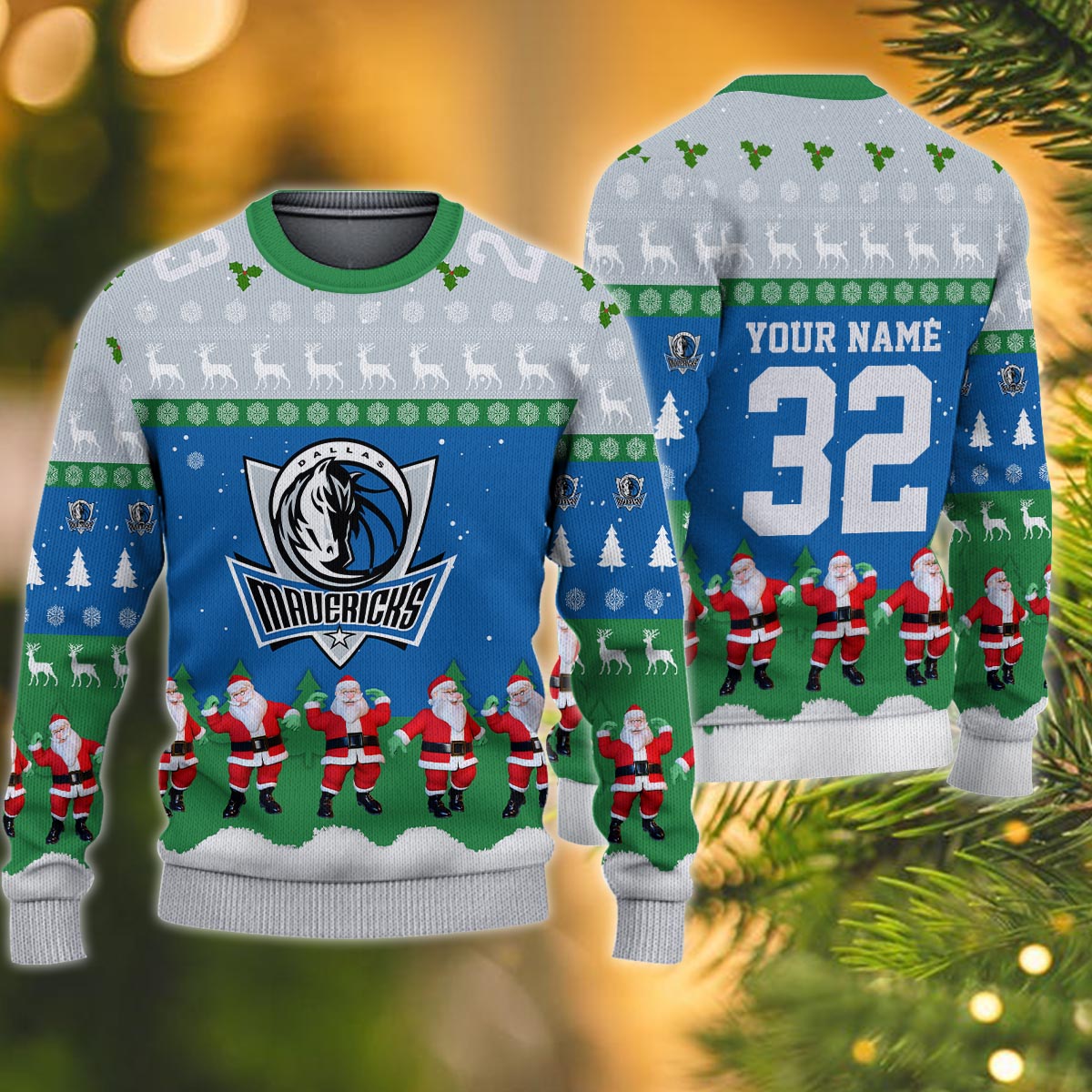 Dallas Mavericks Personalized Christmas Ugly Sweater