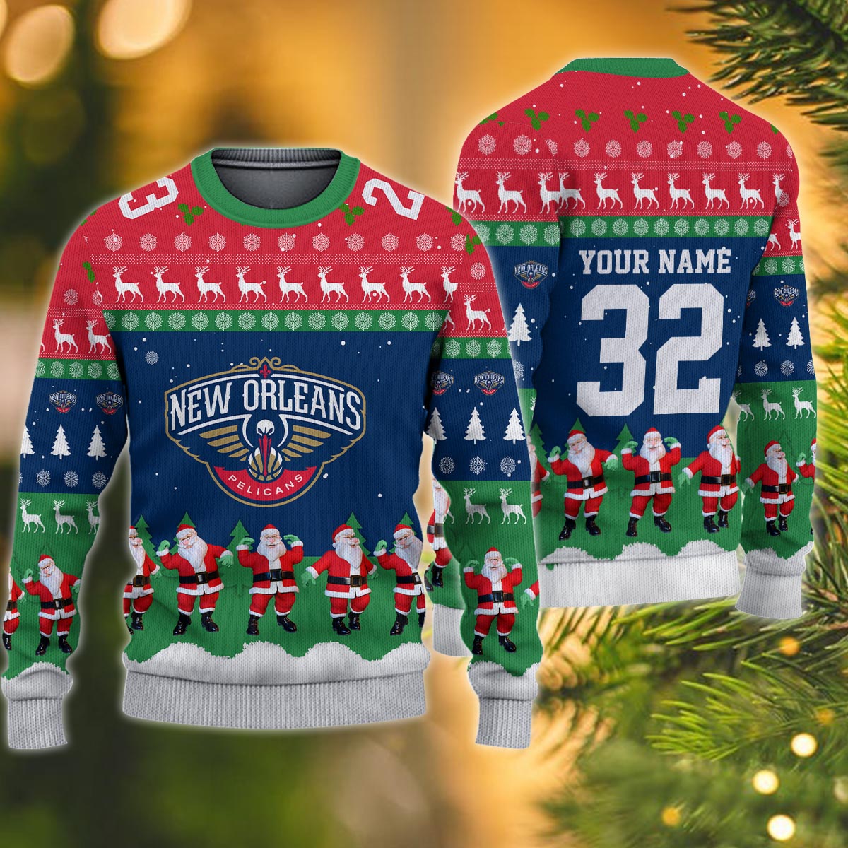 New Orleans Pelicans Personalized Christmas Ugly Sweater