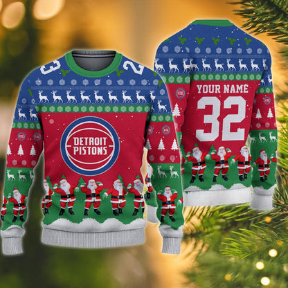 Detroit Pistons Personalized Christmas Ugly Sweater