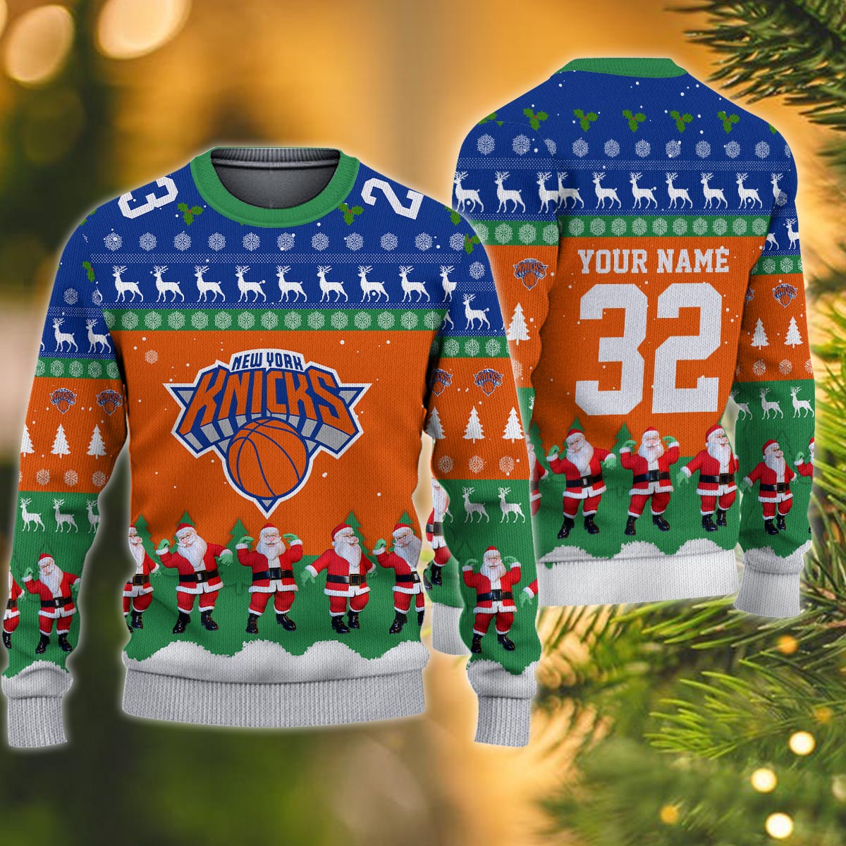 New York Knicks Personalized Christmas Ugly Sweater