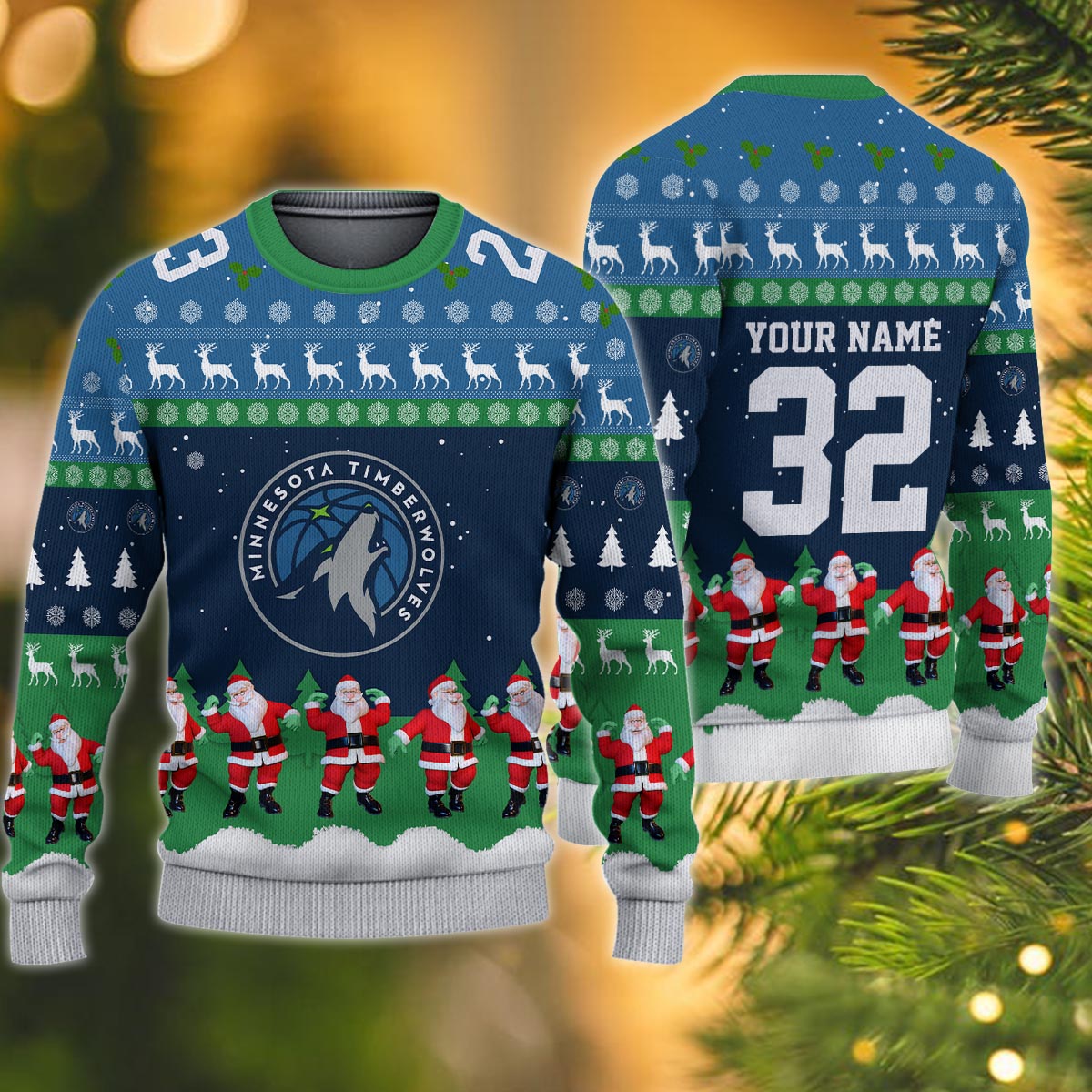 Minnesota Timberwolves Personalized Christmas Ugly Sweater