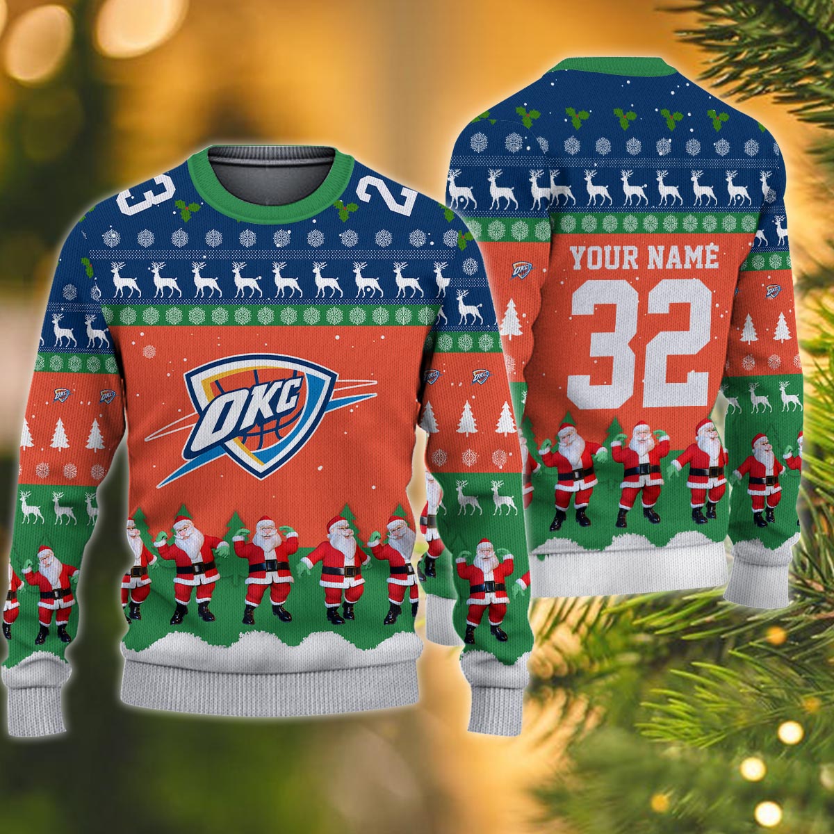 Oklahoma City Thunder Personalized Christmas Ugly Sweater