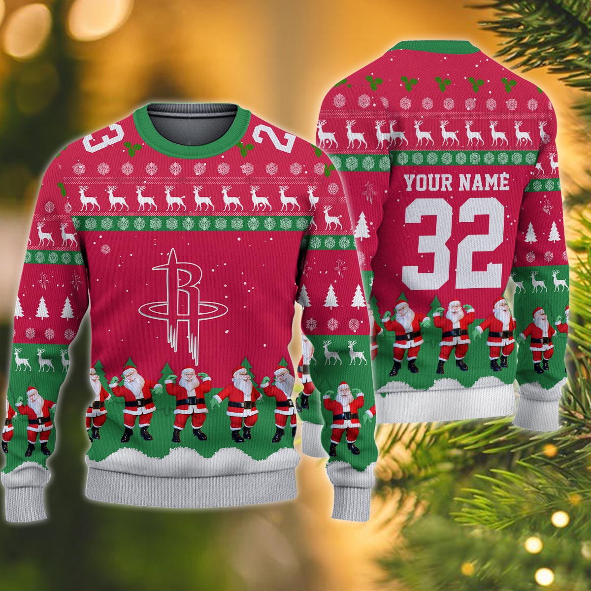Houston Rockets Personalized Christmas Ugly Sweater