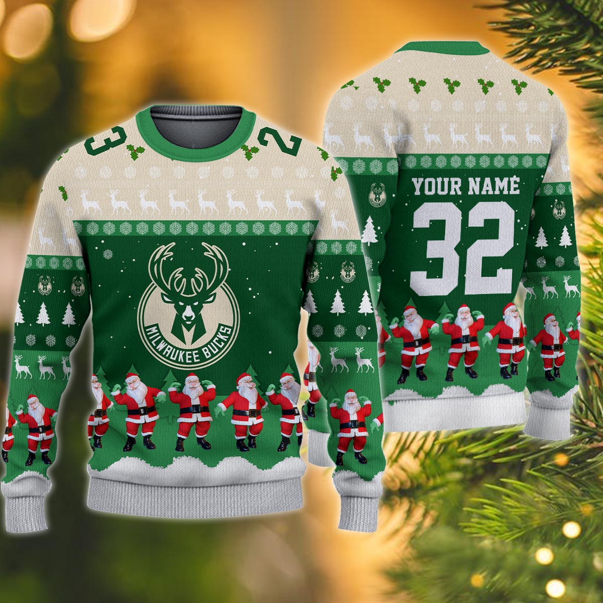 Milwaukee Bucks Personalized Christmas Ugly Sweater