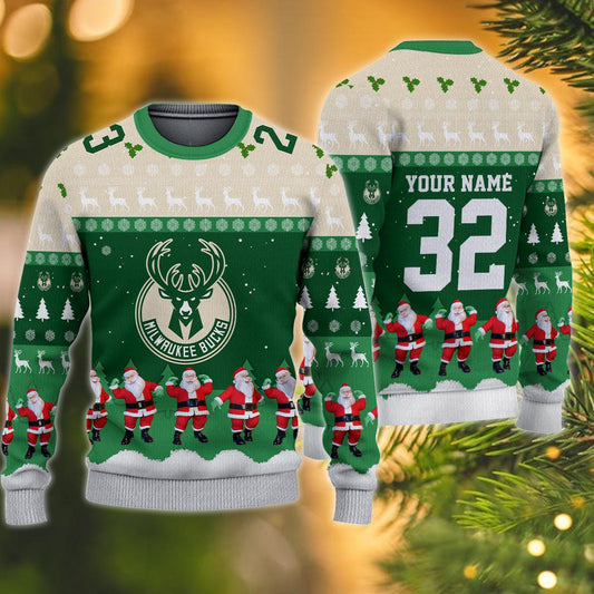 Milwaukee Bucks Personalized Christmas Ugly Sweater
