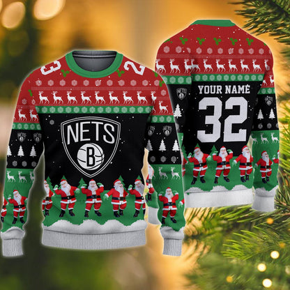 Brooklyn Nets Personalized Christmas Ugly Sweater