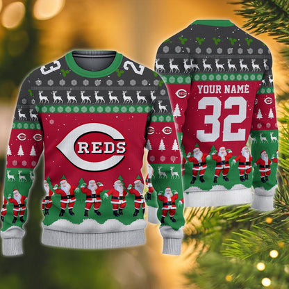 Cincinnati Reds Personalized Christmas Ugly Sweater